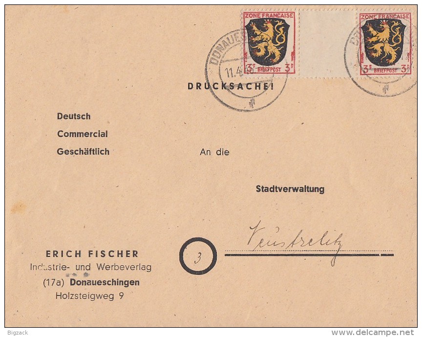 Fr. Zone Brief Mef Minr.2 ZW Waager. ZW. Donaueschingen 11.4.46 - Sonstige & Ohne Zuordnung