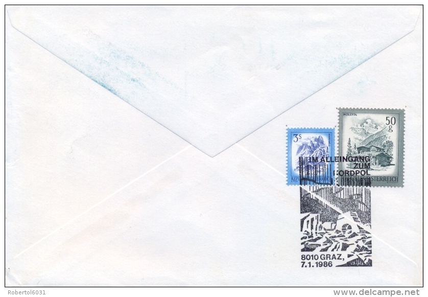 Austria 1986 Registered Cover From Graz With Special Cancel Alone To The North Pole On 4 X 4 S. + 3 S. + 50 G. - Expediciones árticas