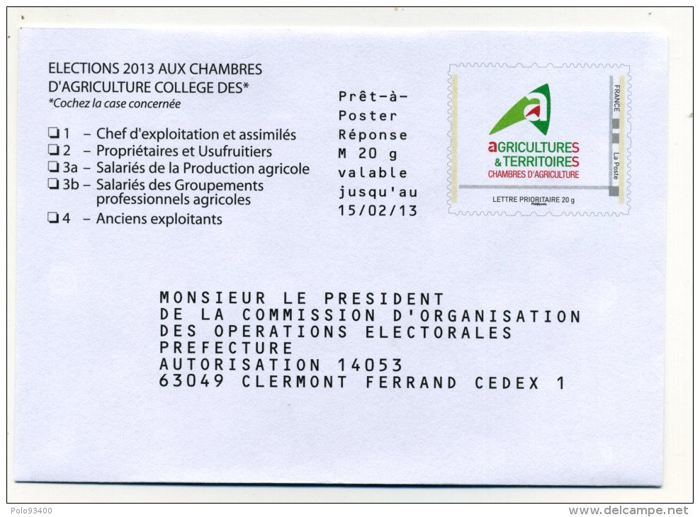 2013 CHAMBRES D'AGRICULTURE - Prêts-à-poster: Réponse