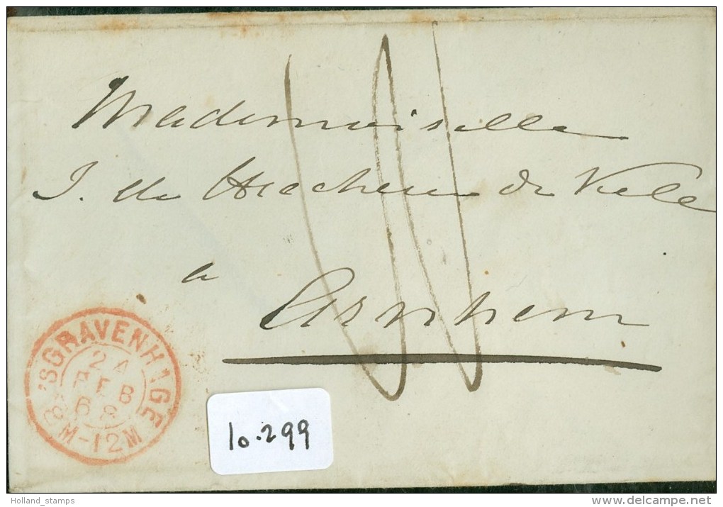 POSTHISTORIE * BRIEFOMSLAG Uit 1868 Van 's-GRAVENHAGE Aan MADEMOISELLE LA BARONNE DE HEECKEREN DE KELL Te ARNHEM (10.299 - ...-1852 Voorlopers