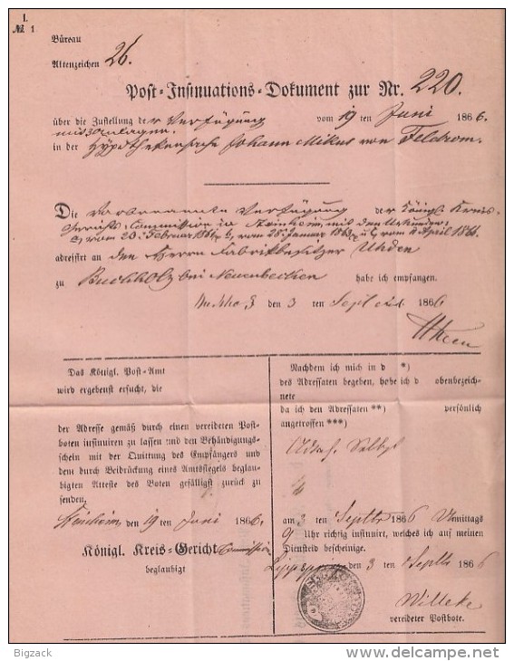 Preussen Post-Dokument Gel. Von R2 Lippspringe Am 3.9.1866 Nach Steinheim - Sonstige & Ohne Zuordnung