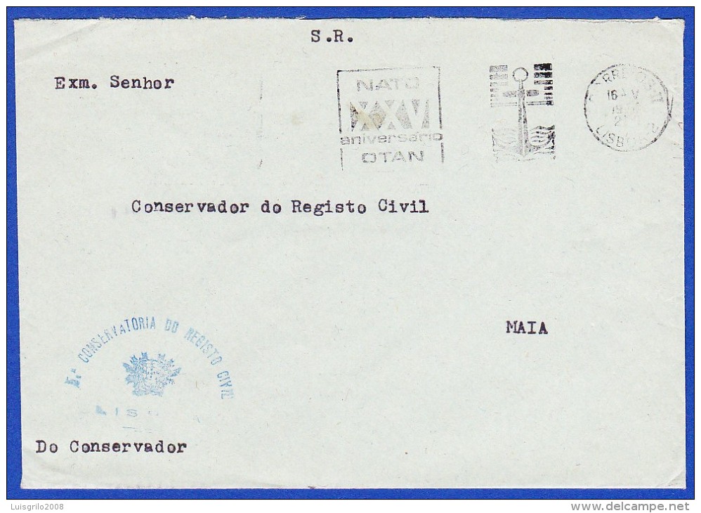 ISENTO DE FRANQUIA -- FLÂMULA - NATO XXV ANIVERSÁRIO OTAN .. Carimbo - Lisboa, 1974 - Cartas & Documentos