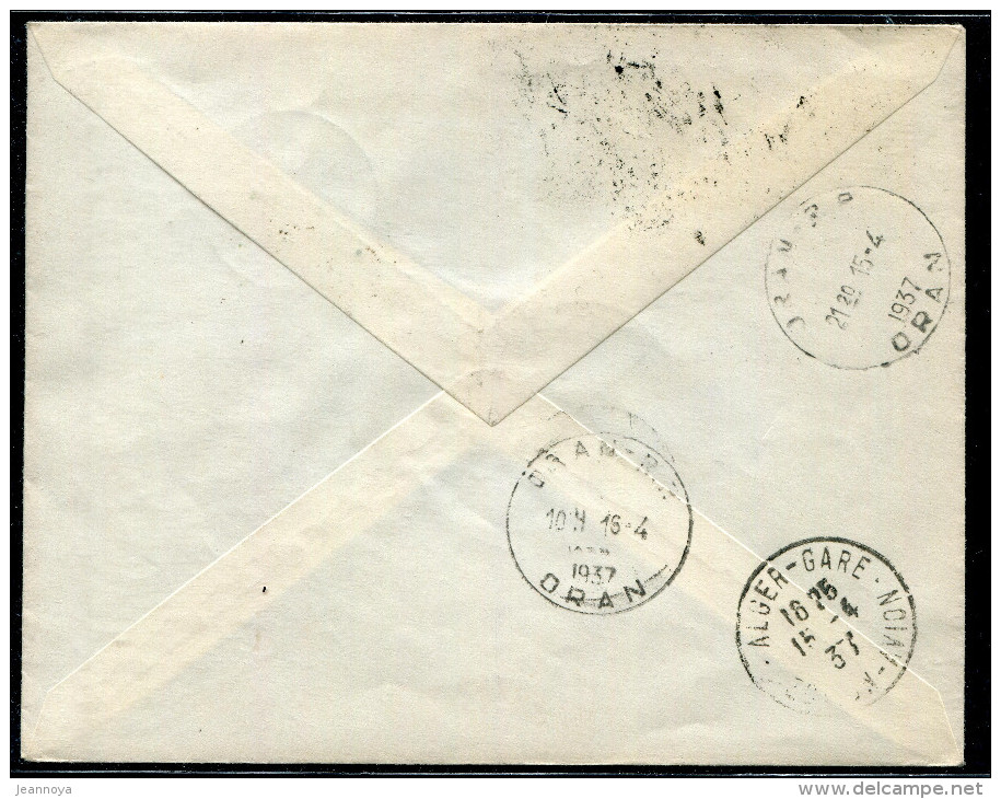 ALGERIE - N° 105 + 114 / LETTRE AVION " 1 Er. VOL ALGER-ORAN PAR AIR AFRIQUE LE 15/4/1937 " - TB - Airmail