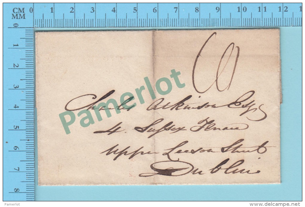 Stampless Folded Letter  Irlande ( Cover Cachet, Youghal, Au 8 1839 -&gt; Dublin, + Special Red Postmark = 3M AU 3 39 ) - Prephilately