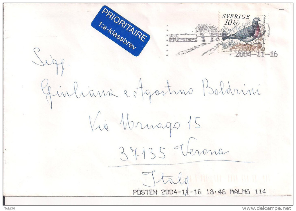 SVERIGE 10, PRIORITAIRE,MALMO, VERONA,ITALIA, 2004 - Lettres & Documents