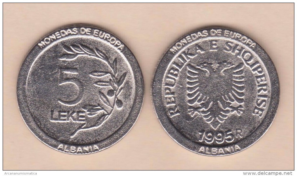 ALBANIA - 5 LEKE 1.995 KM#76 Colección "MONEDAS DE EUROPA"  SC/UNC  Réplica  T-DL-11.481 - Albanien