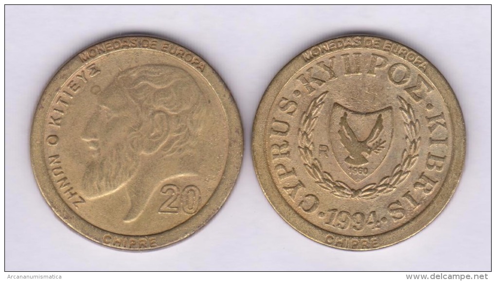 CHIPRE  20 Céntimos 1.994 KM#62.2 Colección "MONEDAS DE EUROPA"  SC/UNC  Réplica  T-DL-11.487 - Cyprus