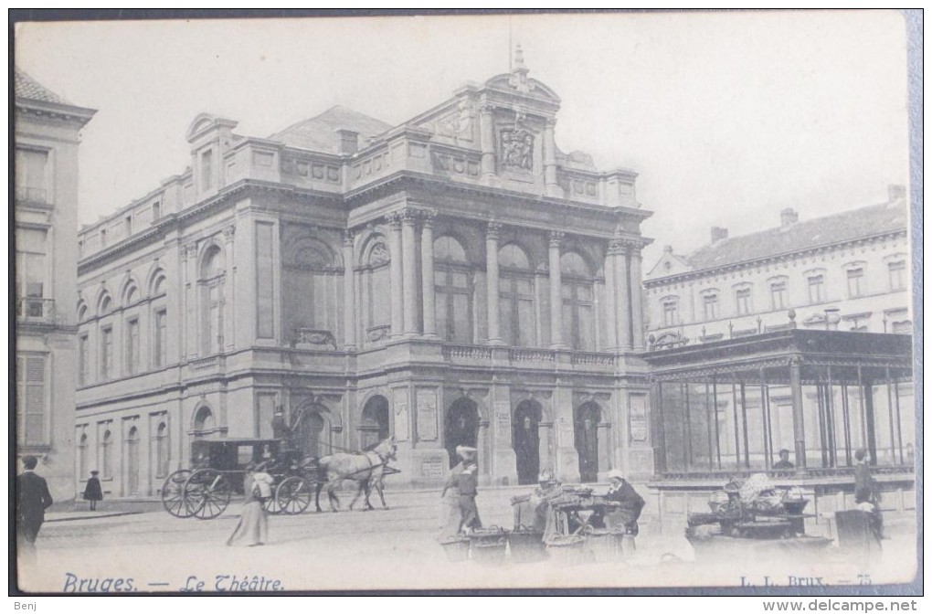 CPA Carte Postale Animée BRUGES BRUGGE Le Théâtre (calèche, Chevaux) (début 20e) (C) - Brugge