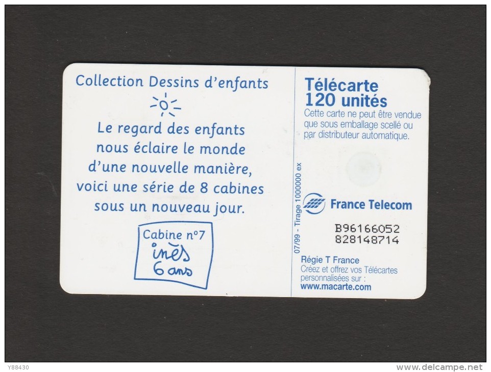 CARTE  TELEPHONIQUE - 120 Unités - Collection Dessins D'Enfants. Cabine N°7 Sur 8 Cartes  - Juillet 1999  - 2 Scannes. - 1999