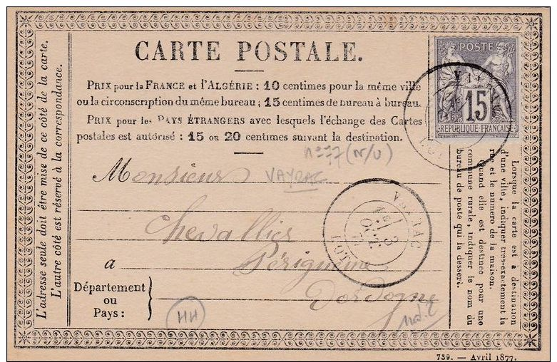 LOT -Oblit. Manuelles Avant 1960   --Vayrac		T18	77	Date	1877 (lot3_7) - 1877-1920: Période Semi Moderne