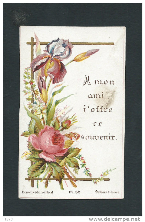 M094 - Chromo Litho - Fleurs " A Mon Ami ..." - écrite Au Dos 1882 - Bonamy Poitiers - Autres & Non Classés