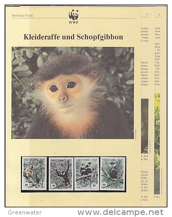 Vietnam 1987 WWF /  Monkeys - Apes 4v ** Mnh With 3 Leaflets With Information About The Issue (W575) - Ungebraucht