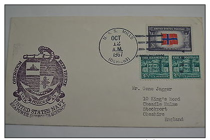 USA Antarctic USS Mills DER 383 12/10/67 Operation Deep Freeze Ship England - Storia Postale