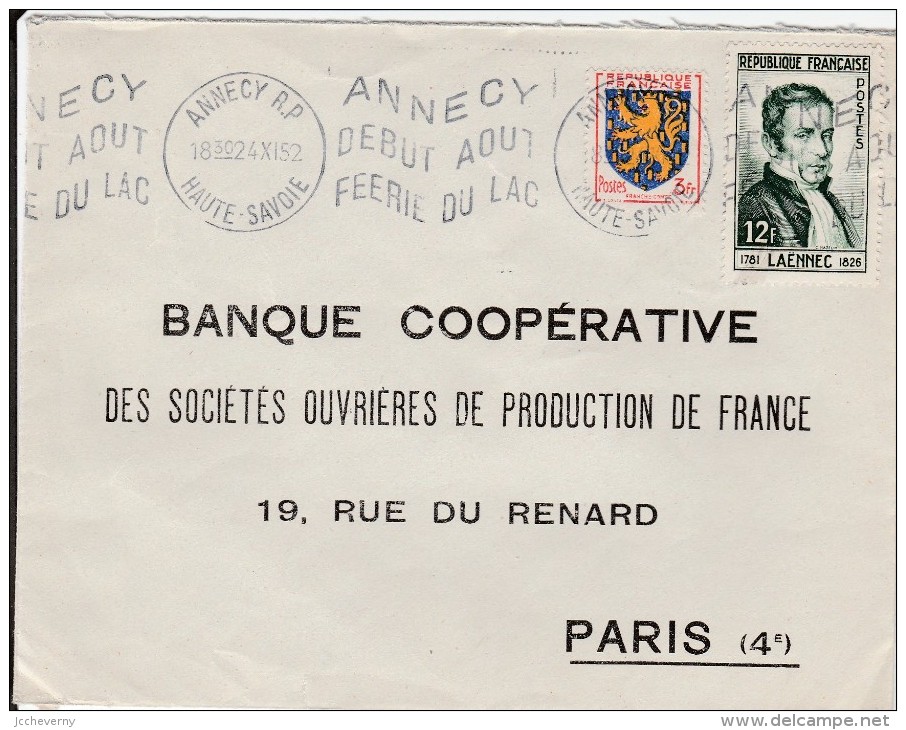 LAENNEC 936 Yv. Et 903 Franche-comté Obliteration Krag D'Annecy Pour Paris - 1921-1960: Période Moderne