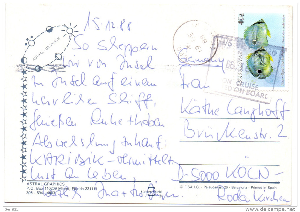 GRENADA - Beach, Bermuda Stamp, Ship Post MS VISTAFJORD - Grenada