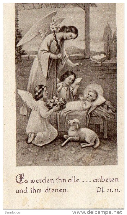 Andachtsbild Mit Jesus Und Engel, Schaf - Es Werden Ihn Alle Anbeten..datiert 1931 - Religion &  Esoterik