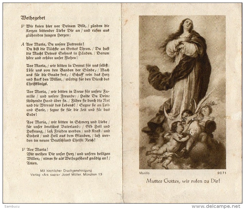 Andachtsbild Von Murillo - Mutter Gottes Wir Rufen Zu Dir - Ca 1930 Innenseite + Rs Gebet - Religion & Esotérisme