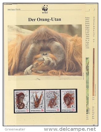 Indonesia 1989   WWF /  Monkeys - Orag-Utan 4v ** Mnh With 3 Leaflets With Information About The Issue (W580) - Unused Stamps