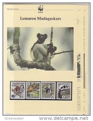 Madagascar 1988  WWF /  Lemur - Monkeys    4v ** Mnh With 3 Leaflets With Information About The Issue (W582) - Unused Stamps