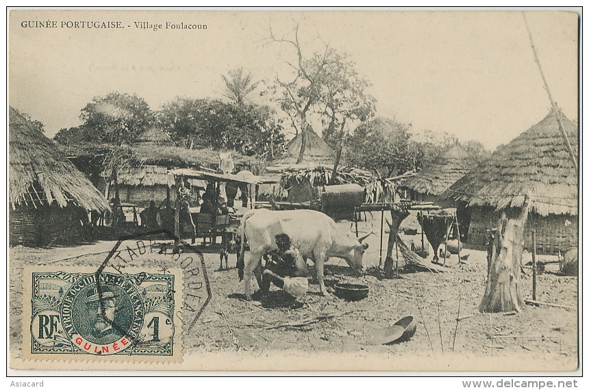 Guinée Portugaise Village Foulacoun  Timbrée Matadi à Bordeaux Non Voyagé Traite Vache - Guinea Bissau