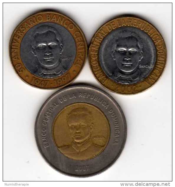 Dominica : Lot De 3 Pièces BIMETAL : 5 Pesos 1997+2002 & 10 Pesos 2007 - Dominicaanse Republiek