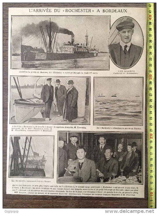 ANCIEN DOCUMENT 1910/1920 GUERRE ARRIVEE ROCHESTER CARGO AMERICAIN A BORDEAUX - Sammlungen