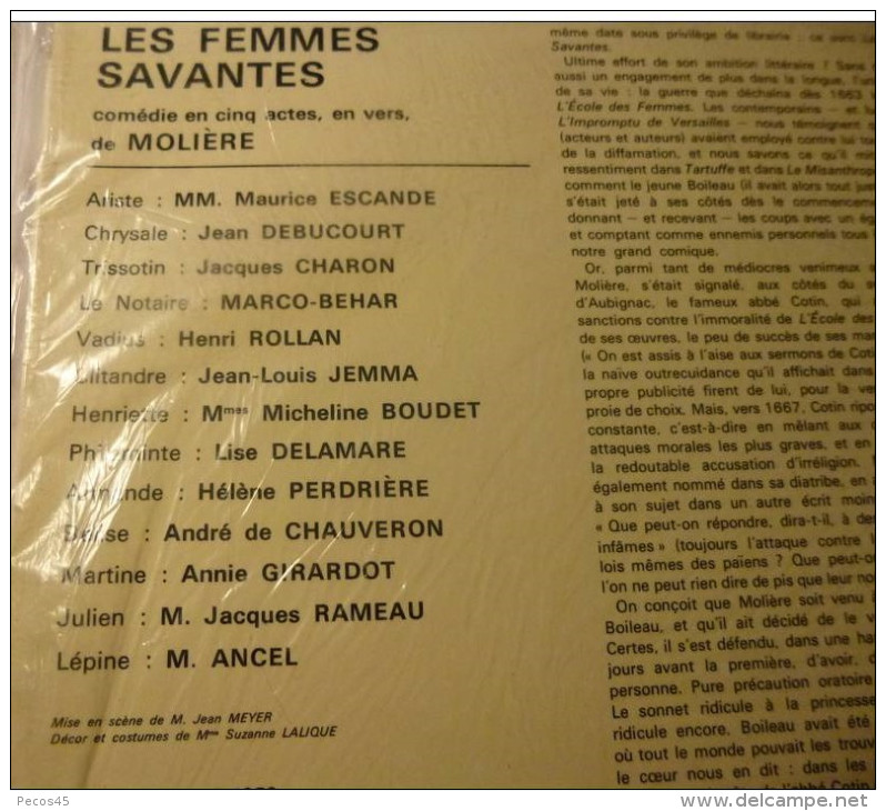 Disque Vinyle 33 T : "Les Femmes Savantes" - Comédie Française. - Théâtre & Déguisements