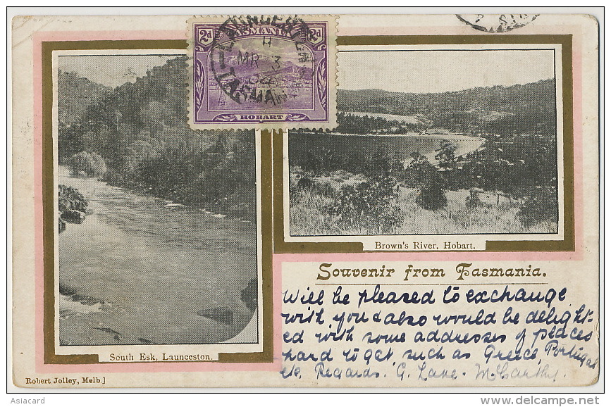 Souvenir From Tasmania Brown's River Hobart And South Esk, Launceston Edit Robert Jolley Used From Footscray Victoria - Andere & Zonder Classificatie