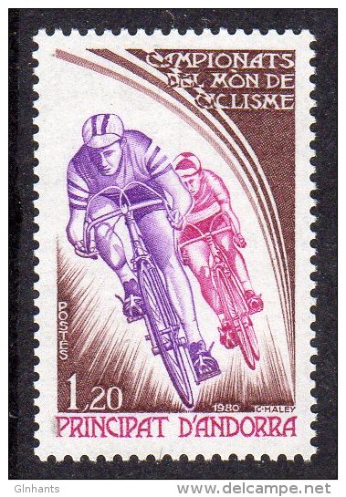 FRENCH ANDORRA - 1980 WORLD CYCLING STAMP SG F307 FINE MNH ** - Ciclismo