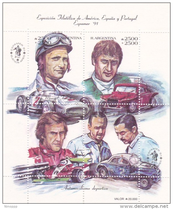 Argentina 1991 Racing Cars Heroes Miniature Sheet MNH - Cars