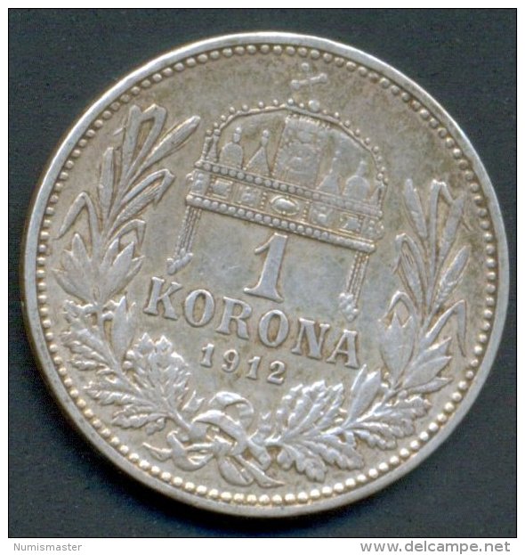 HUNGARY, 1 KRONE 1912 , UNCLEANED SILVER COIN - Hungría