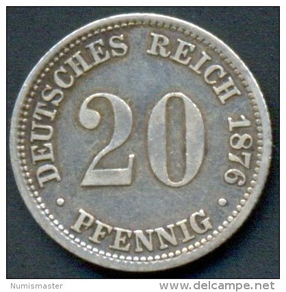 GERMANY 20 PFENNIG 1876 J , UNCLEANED SILVER COIN - 20 Pfennig