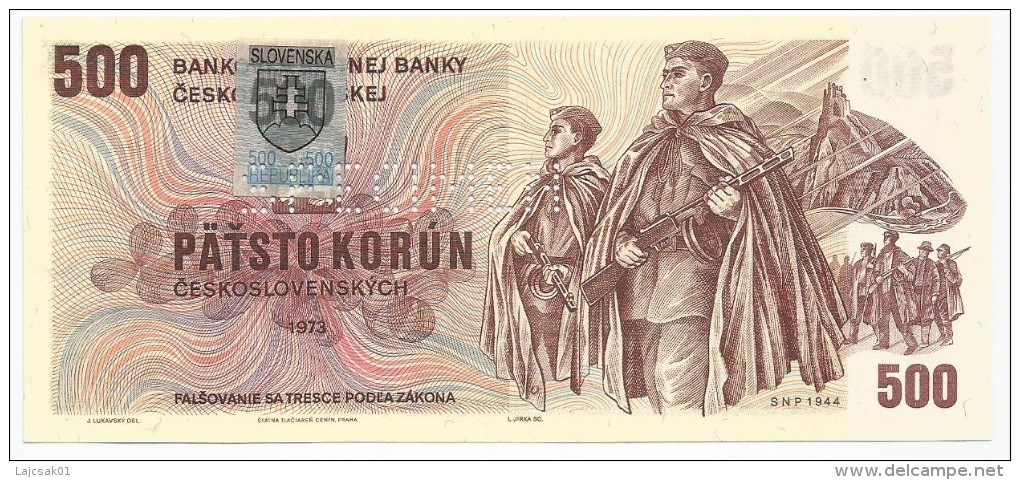 Slovakia 500 Korun ND With Adhesive Stamp Old Date 1973 New 1993 SPECIMEN Perforated UNC - Slovakia