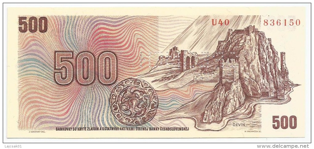 Slovakia 500 Korun ND With Adhesive Stamp Old Date 1973 New 1993 SPECIMEN Perforated UNC - Slowakei