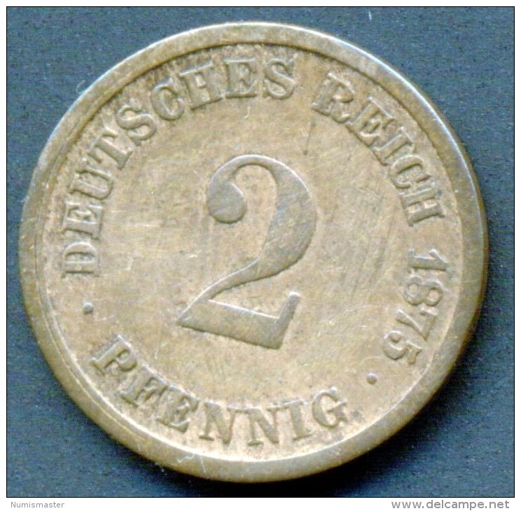 GERMANY 2 PFENNIG 1875 D , UNCLEANED COIN - 2 Pfennig