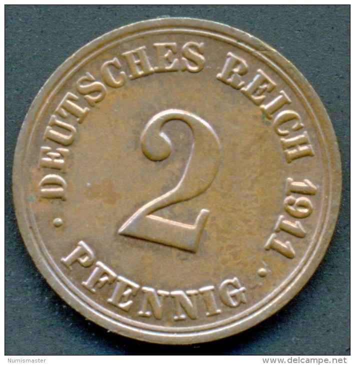 GERMANY 2 PFENNIG 1911 D , UNCLEANED COIN - 2 Pfennig