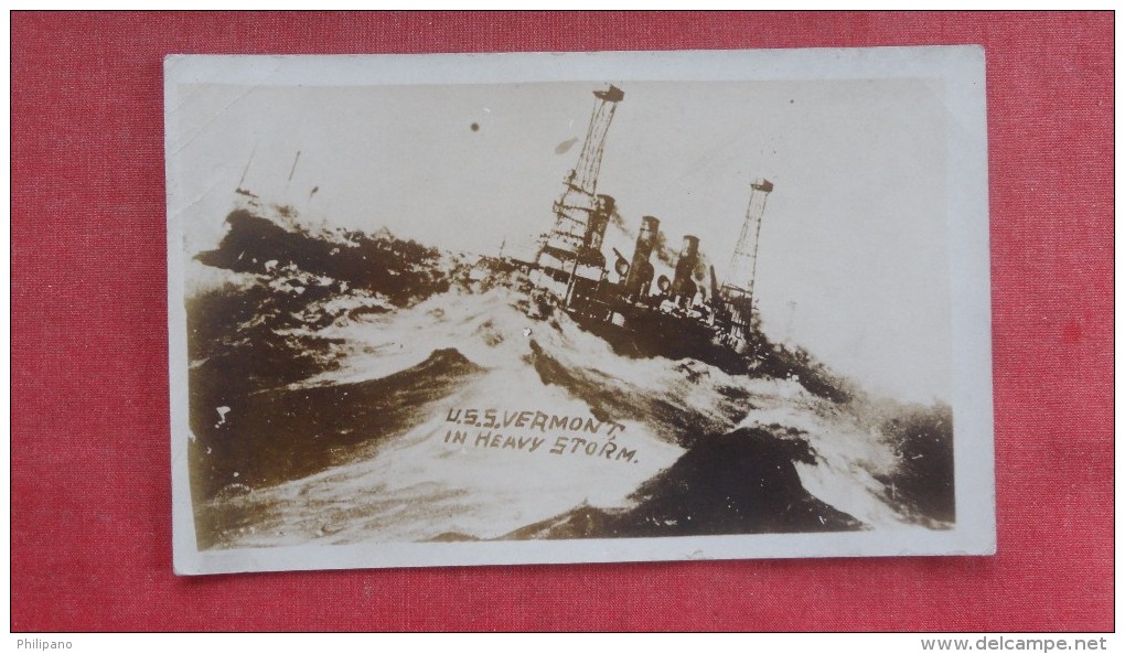 RPPC  U.S.S. Vermont In Heavy Storm   Left Corner Crease  2151 - Guerra