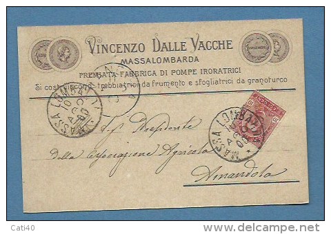 1900 MASSALOMBARDA  CARTOLINA PUBBLICITARIA : VINCENZO DALLE VACCHE FABBRICA POMPE IRIRATRICI - CON MARCA DA BOLLO - Marchés