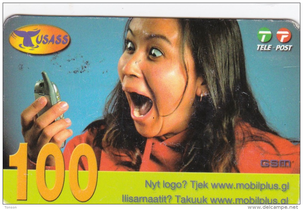 Greenland, GL-TUS-0007_0704, 100 Kr, One Girl With Mobile Phone, 2 Scans   Expiry 21-04-2007. - Greenland