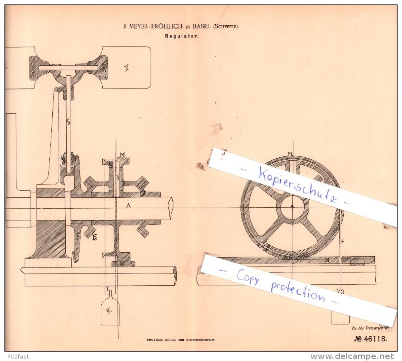 Original Patent  - J. Meyer-Fröhlich In Basel , Schweiz , 1888 ,  Regulator !!! - Documents Historiques