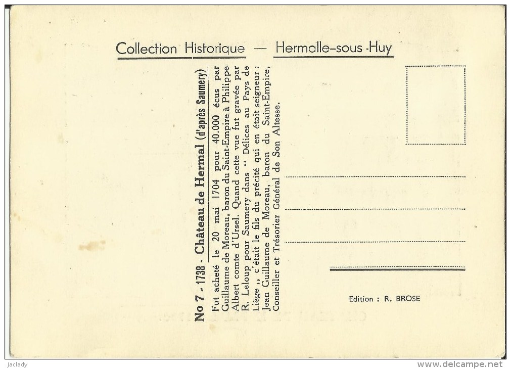 Hermalle - Sous - Huy -- Château De Hermal 1738.    (2 Scans) - Engis