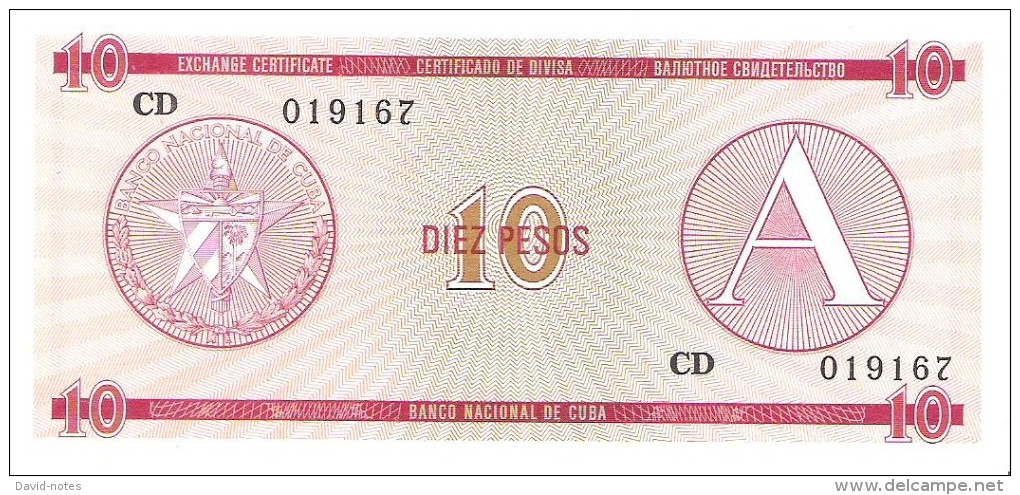 Cuba - Foreign Exchange Certificates - 10 Pesos Series A - Unc - Cuba