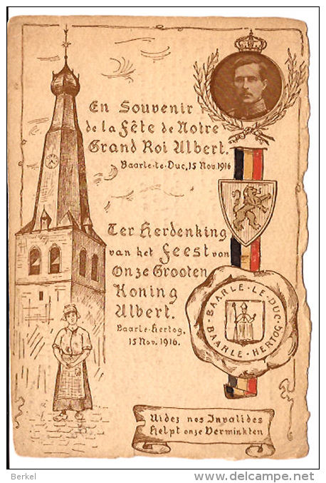BAARLE-HERTOG FEEST KONING ALBERT 1916 Help Onze Invaliden Zeldzaam Genummerde Kaart Uit Tilburg 982 - Baarle-Hertog