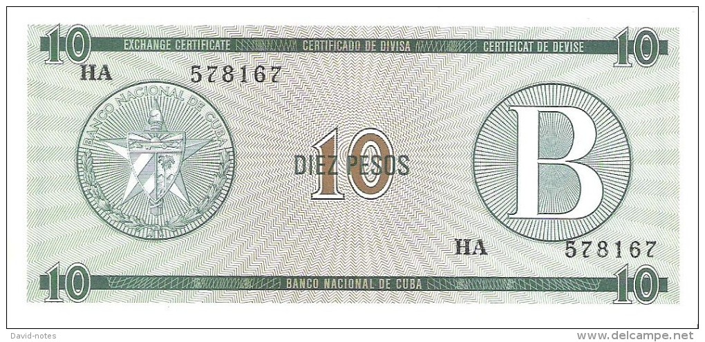 Cuba - Foreign Exchange Certificates - 10 Pesos Series B - Unc - Cuba