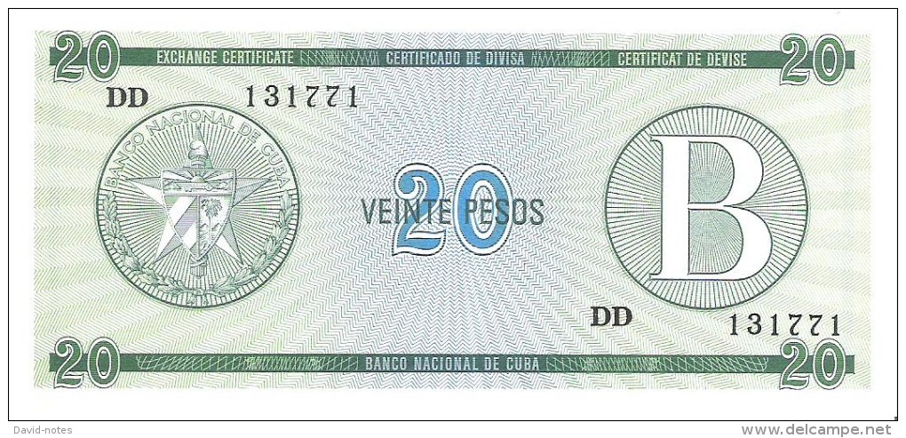 Cuba - Foreign Exchange Certificates - 20 Pesos Series B - Unc - Cuba