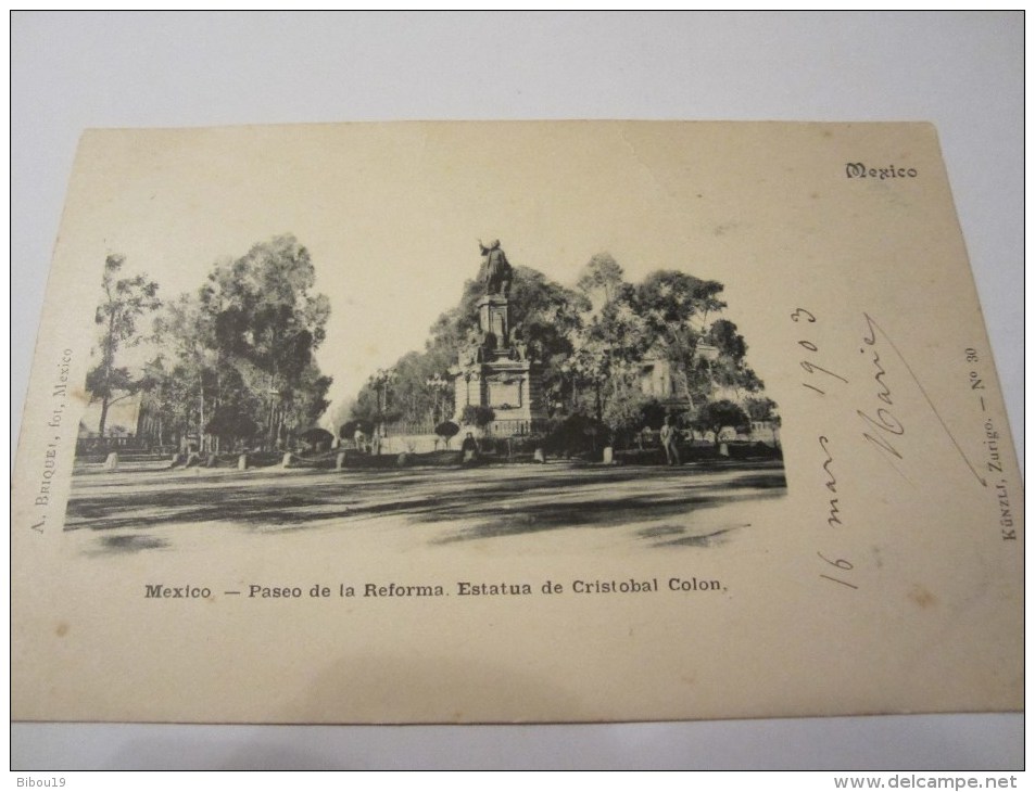 CPA  MEXICO PASEO DE LA REFORMA ESTATUA DE CRISTOBAL COLON 1903 - Mexique