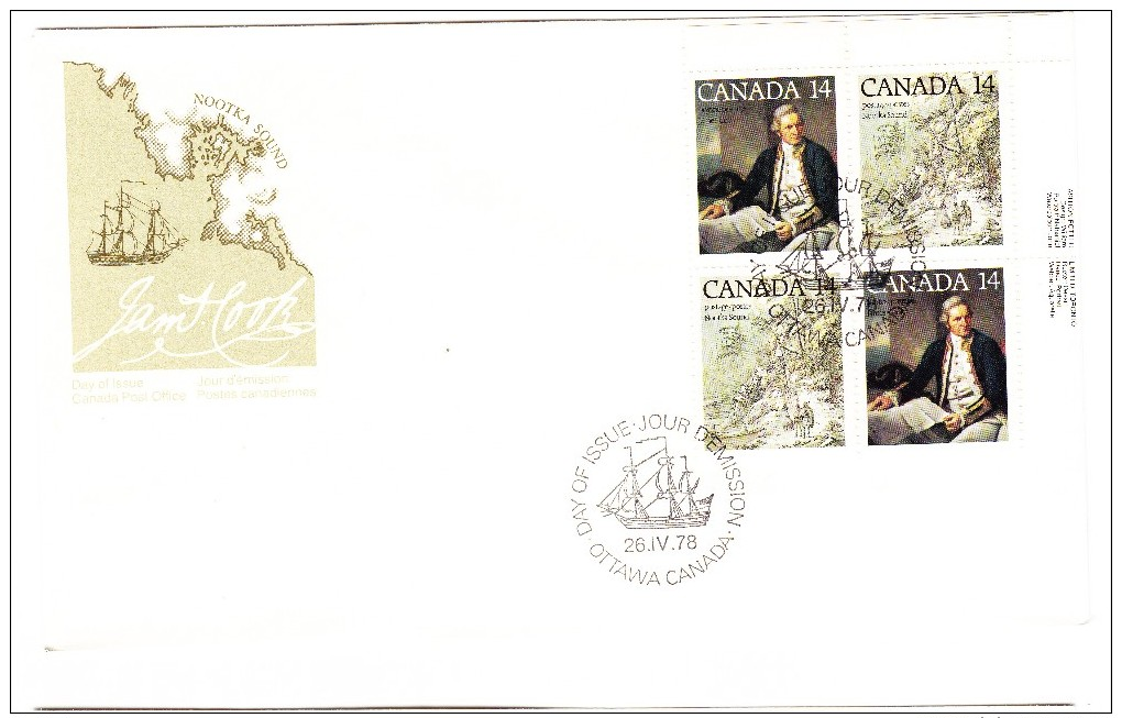1978 Canada Captain Cook 14c Plate Block First Day Cover - 1971-1980