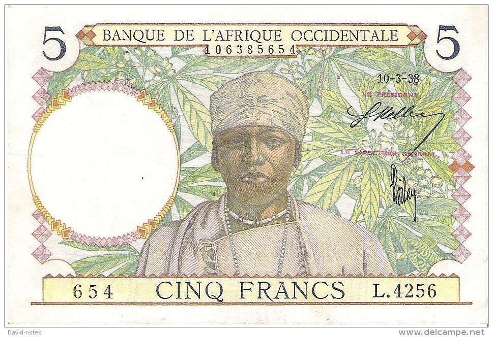 French West Africa - Pick 21 - 5 Francs 1938 - VF - Altri – Africa
