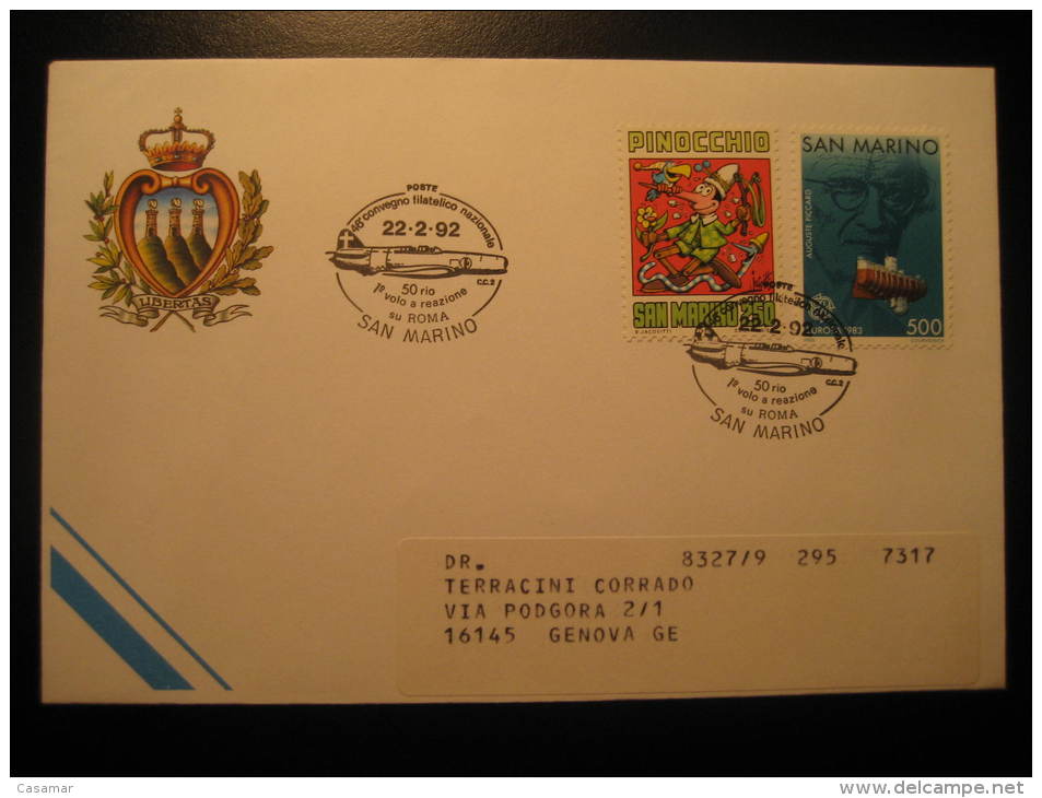 San Marino 1992 50 Rio First Flight Reaction ROMA Volo Cancel Cover Italy - Aerei