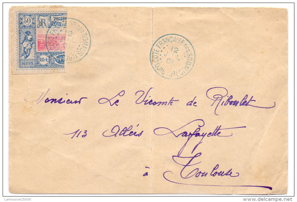 SOMALIS N°15 A LETTRE AVEC MOITIE DE 50 C SUR LETTRE POUR PARIS RARE DJIBOUTI LE 12/07/1901 - Cartas & Documentos